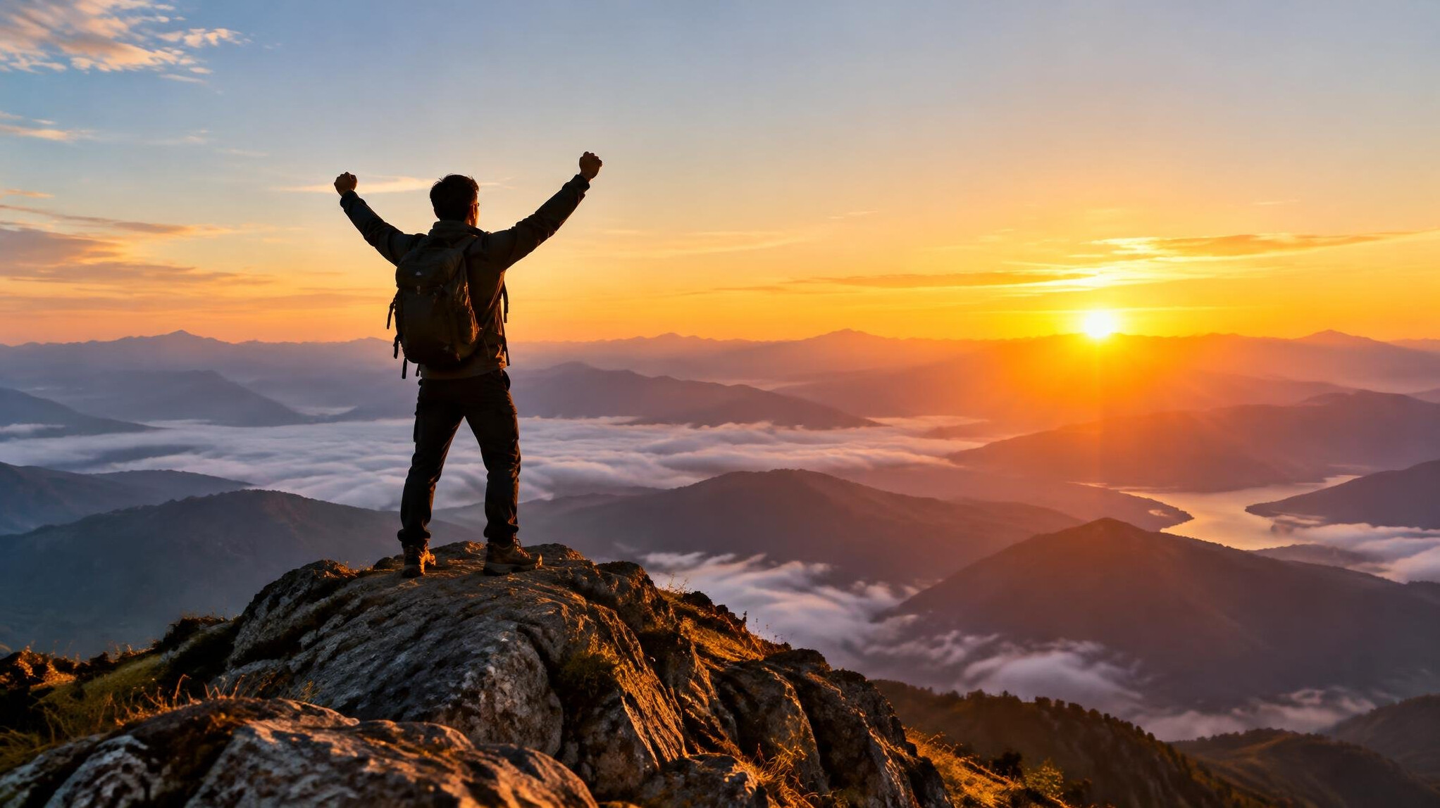 person standing on mountain top