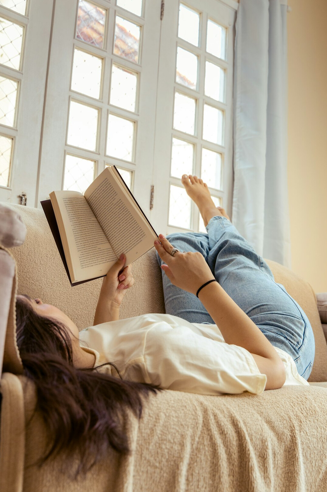 woman reading book