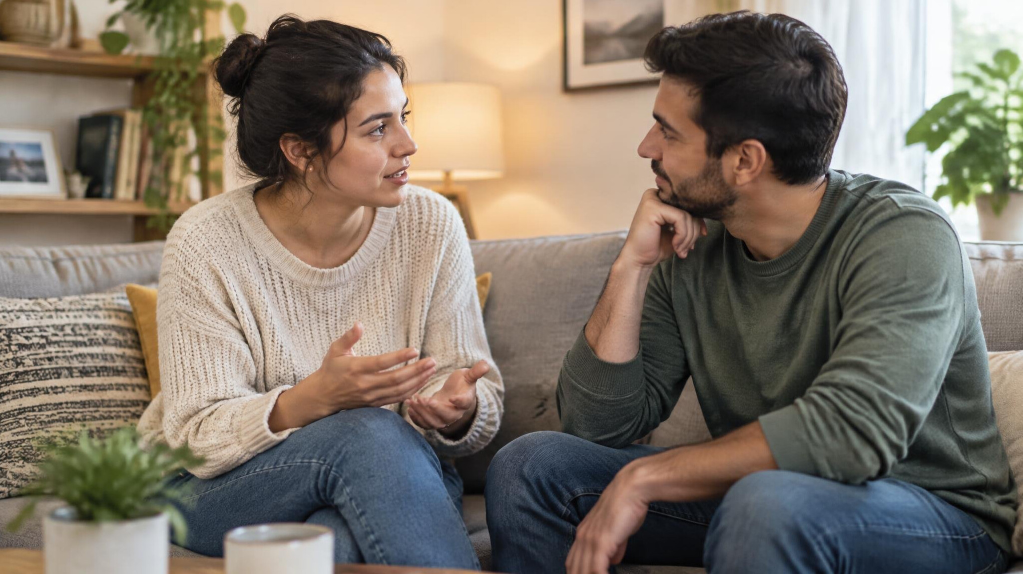 couple talking at home
