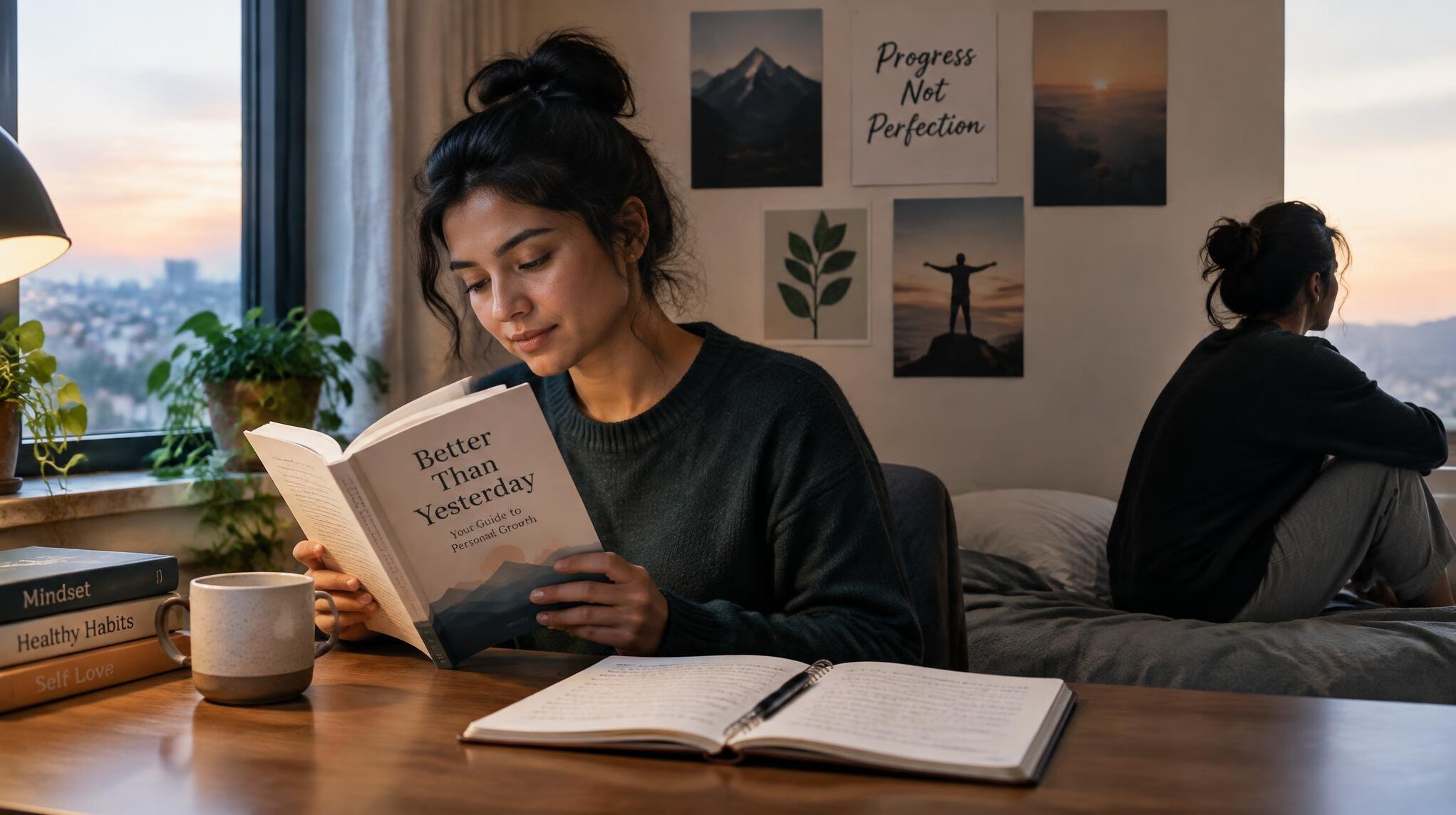 person reading self help book