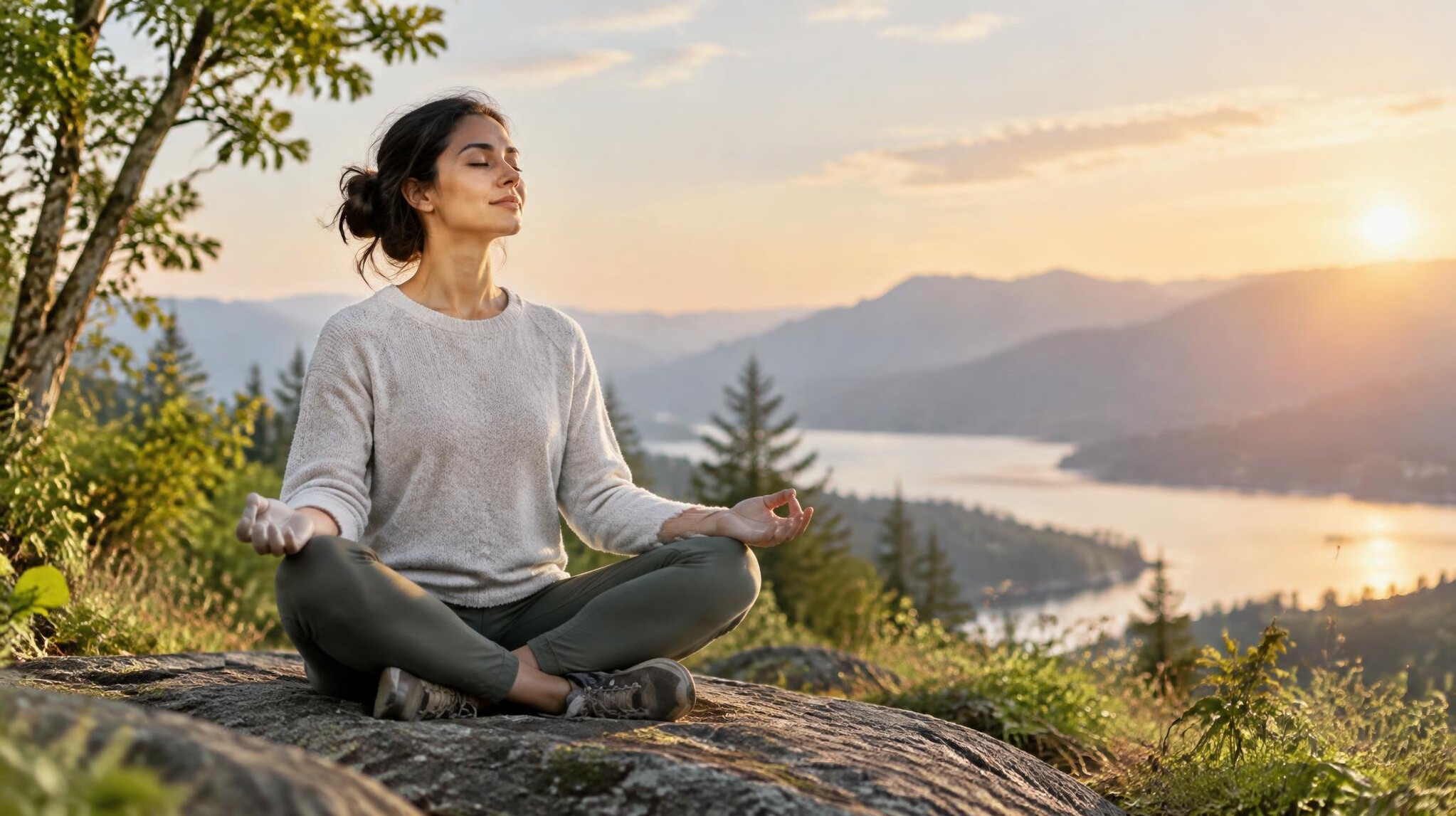 person meditating in nature